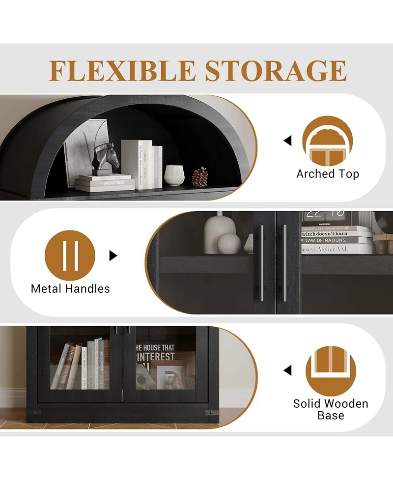 gaomon 6-Shelf Bookcase with Glass Doors, Modern Wooden Display Cabinet for Storage