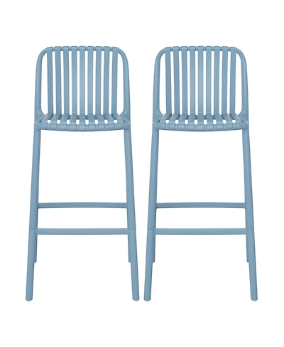 29.5" Outdoor Modern Polypropylene Plastic Patio Bar Height Stools (Set of 2)
