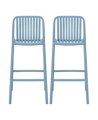 29.5" Outdoor Modern Polypropylene Plastic Patio Bar Height Stools (Set of 2)