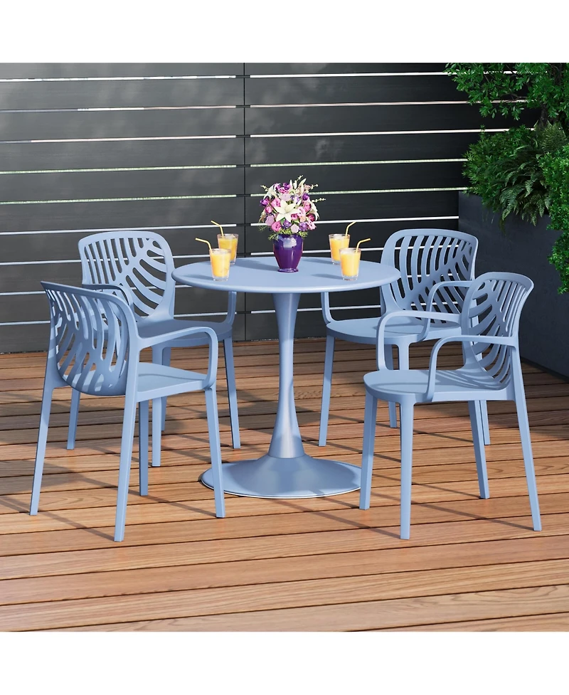 5-Piece Outdoor Indoor Metal Patio Dining Table Set With Stackable Arm Chairs