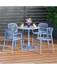 5-Piece Outdoor Indoor Metal Patio Dining Table Set With Stackable Arm Chairs