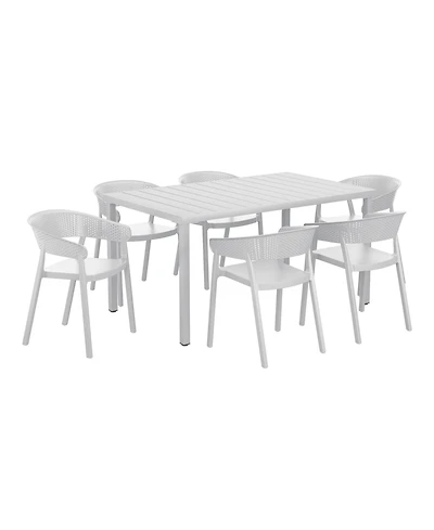 7-Piece Outdoor Metal Rectangle Patio Dining Table Set With Stackable Patio Dining Chairs