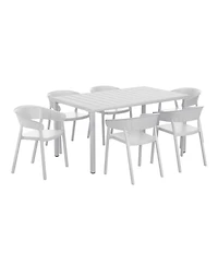 7-Piece Outdoor Metal Rectangle Patio Dining Table Set With Stackable Patio Dining Chairs