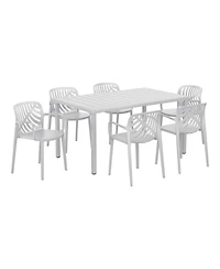 7-Piece Outdoor Metal Rectangle Patio Dining Table Set With Stackable Resin Chairs