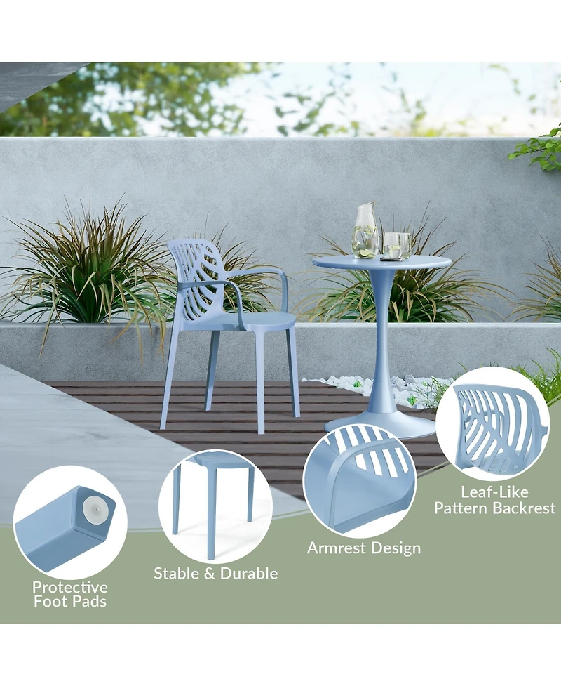 5-Piece Outdoor Resin Round Patio Dining Table Set with Modern Stackable Chairs