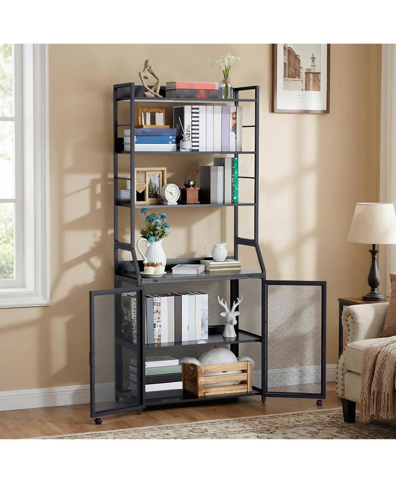 gaomon 70 Inch Industrial 2-in-1 Bookshelf Desk with Storage Shelves, Floor Standing Study Desk and Bookcase Combo for Home Office