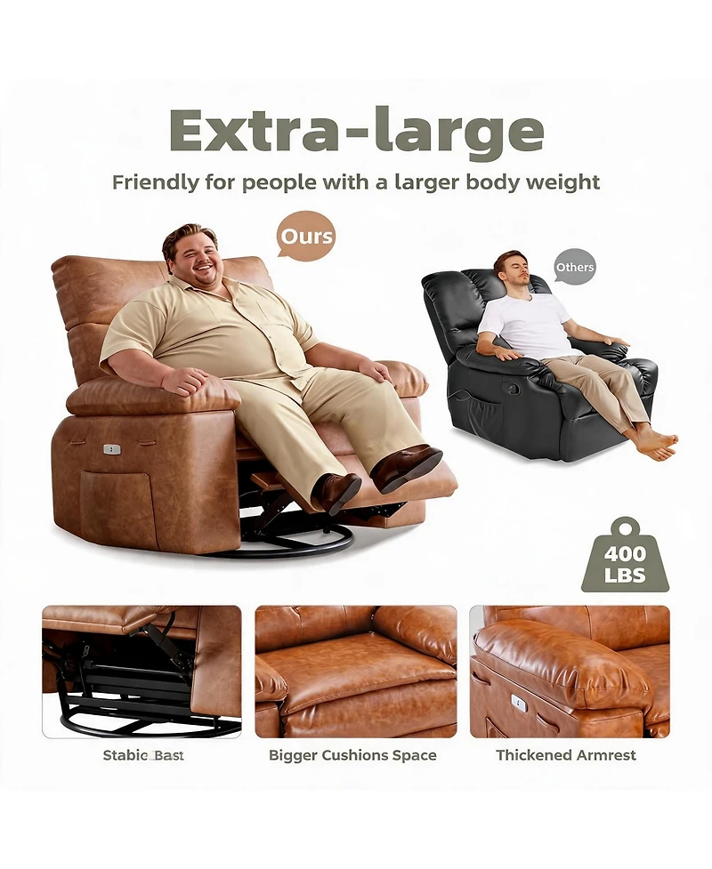 homfan Manual Recliner, Pu Leather Rocker with Heat and Massage, Swivel Recliner Chairs, Ergonomic Lounge Chair Remote Side Pocket
