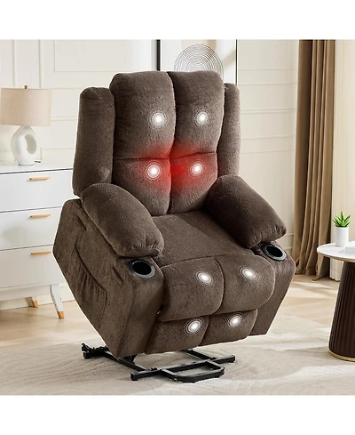 homfan Power Lift Recliner for Elderly, Modern Terry Cloth, Heat and Massage, Electric Stand Assist, Cup Holders, Side Pocket, Living Room Seating