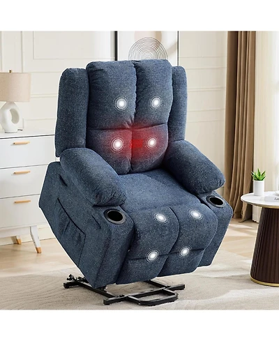 homfan Power Lift Recliner for Elderly, Modern Terry Cloth, Heat and Massage, Electric Stand Assist, Cup Holders, Side Pocket, Living Room Seating