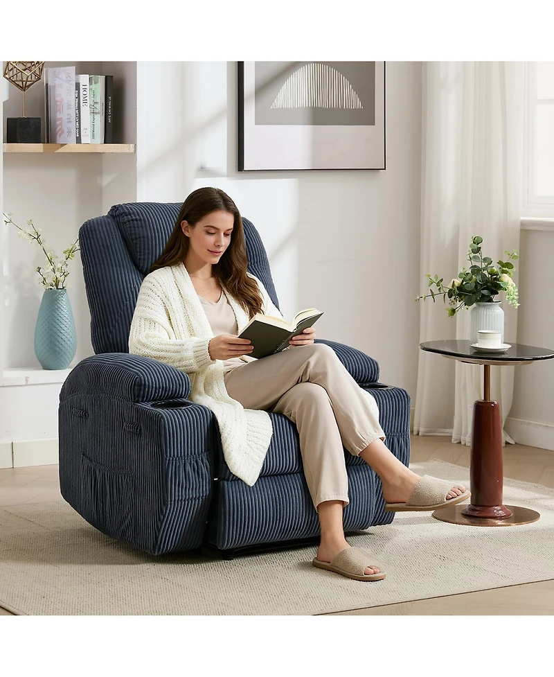 homfan Electric Recliner with Massage and Heat - Upholstered Armchair - Dual Cup Holders and Side Pockets