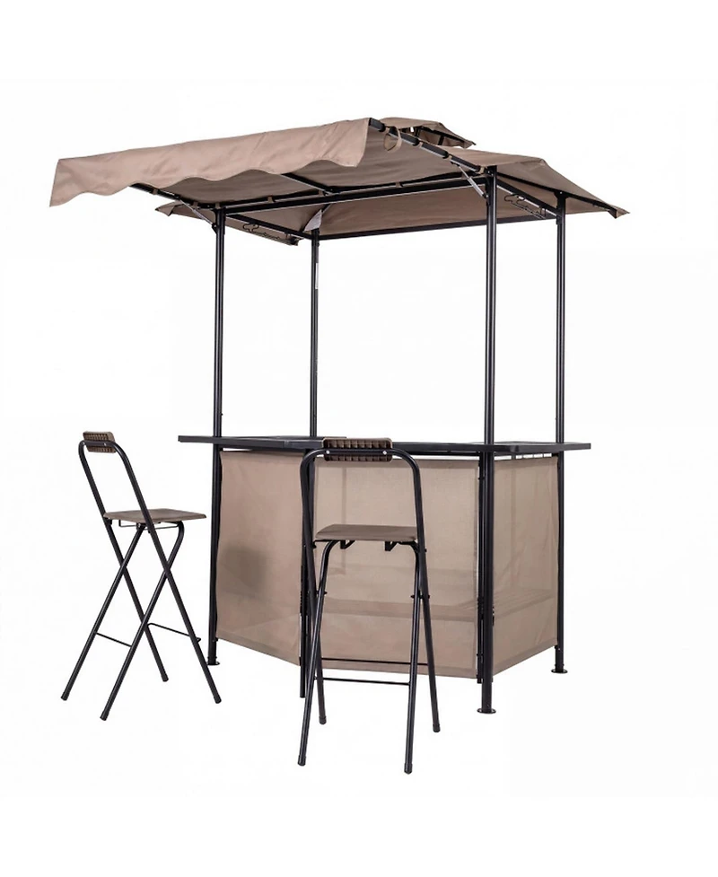Sugift 3-Piece Patio Bar Set with Grill Gazebo and 2 Folding Bar Stools