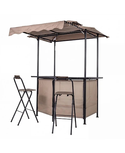 Sugift 3-Piece Patio Bar Set with Grill Gazebo and 2 Folding Bar Stools
