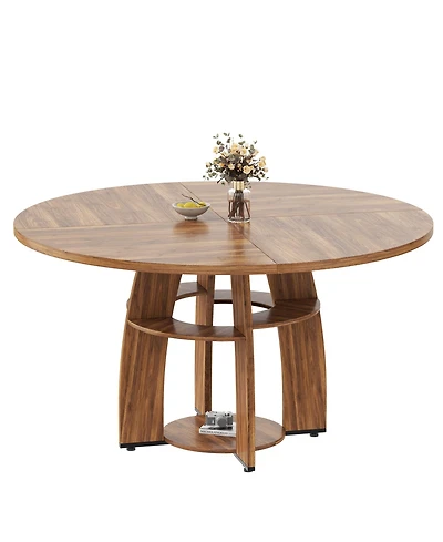 gaomon Contemporary Round Dining Table – 47 Inch Wood Table for 4-6, Storage Shelf, Adjustable Feet, Sturdy and Easy to Clean, Perfect