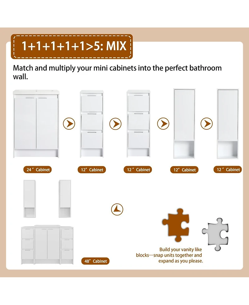 Sillysis 47 Inch Freestanding Bathroom Vanity with Resin Sink, Soft Close Doors, Water-Resistant, 2 Storage Cabinets, 2 Wall Cabinets