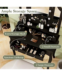 Volenca Lighted Makeup Vanity Set with Mirror, Drawers, and Cushioned Stool