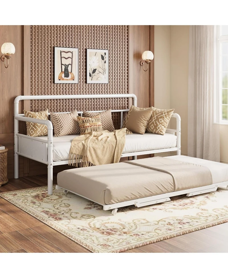 gaomon Daybed and Foldable Metal Trundle Bed, Metal Twin Bed Frame Heavy Duty Steel Slats Support,Sofa BedFrame for Living Room