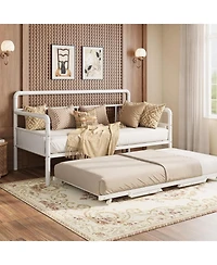 gaomon Daybed and Foldable Metal Trundle Bed, Metal Twin Bed Frame Heavy Duty Steel Slats Support,Sofa BedFrame for Living Room