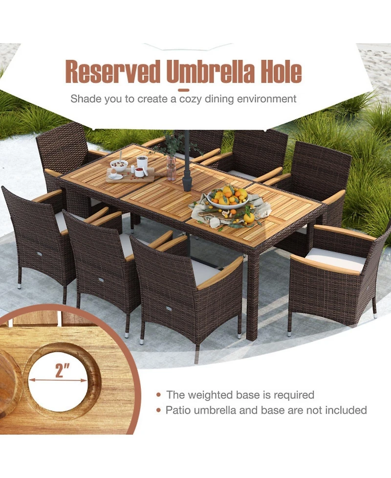 Sugift 9-Piece Outdoor Dining Set with Acacia Wood Table Top