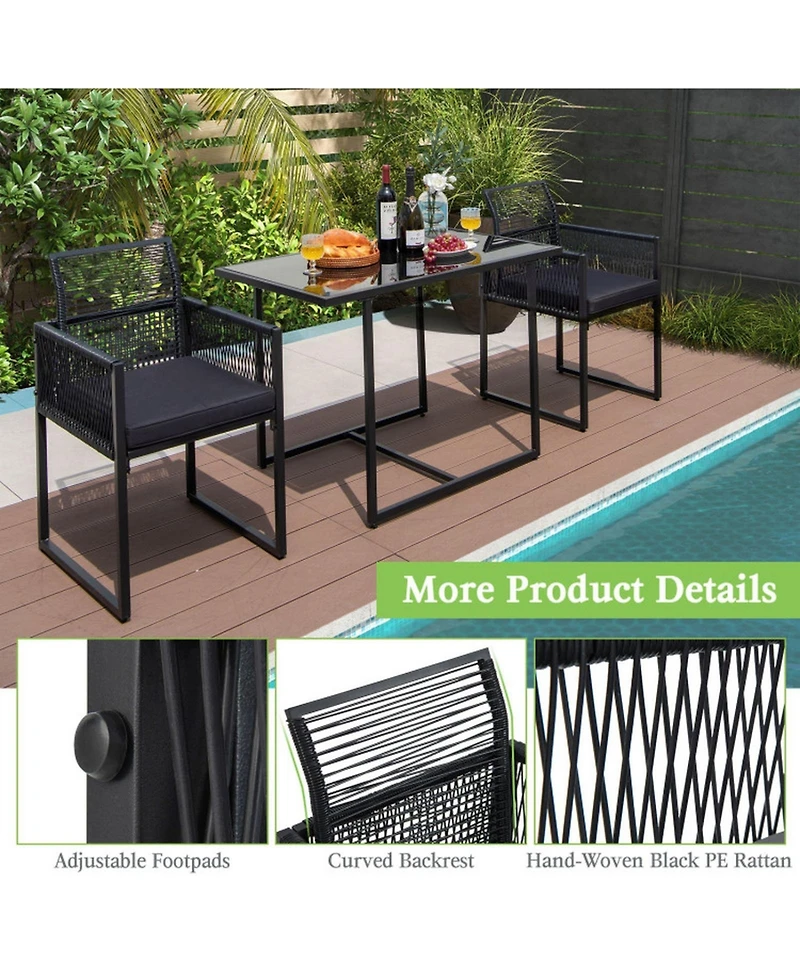 Sugift 3-Piece Outdoor Dining Set with Folding Backrest and Seat Cushions