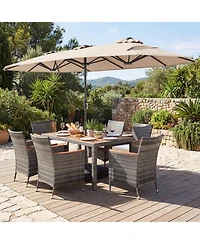 Sugift 8-Piece Outdoor Wicker Dining Furniture with 13.5 Ft Double-Sided Patio Umbrella