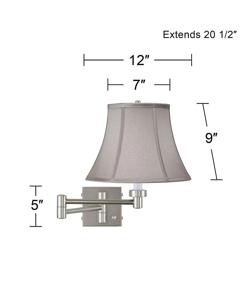 Possini Euro Design Modern Swing Arm Wall Lamp Brushed Nickel Plug-In Light Fixture Pewter Gray Bell Shade Bedroom Bedside Reading