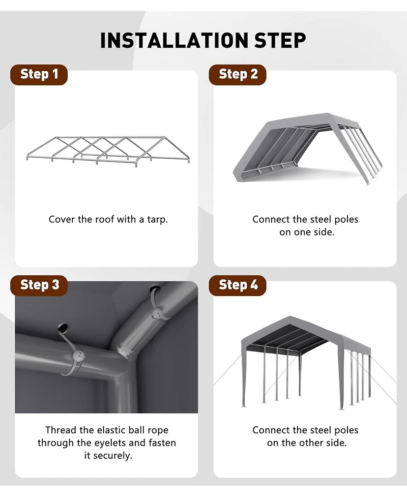 gaomon 13x25 Feet Waterproof and Uv-Resistant carport Replacement Canopy Cover -220G Pe Fabric with Ball Bungees
