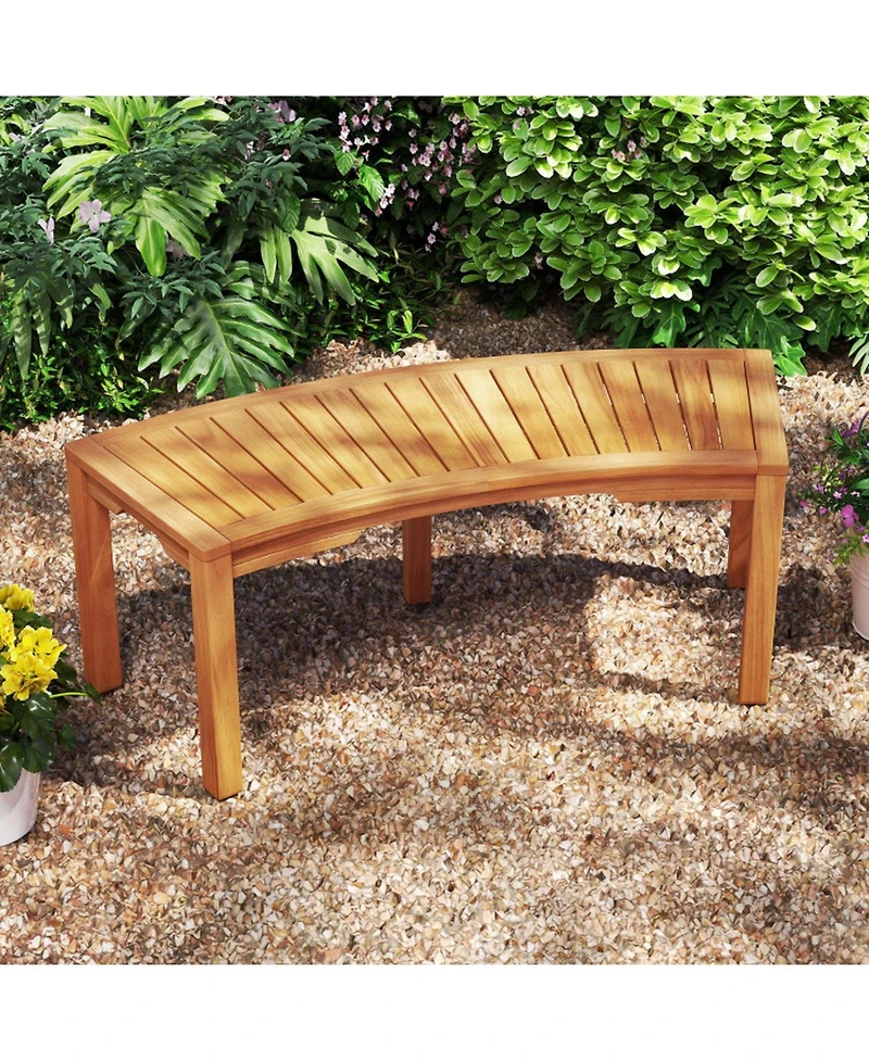 Sugift Set of 7 Outdoor Acacia Wood Curved Garden Bench 2-Person