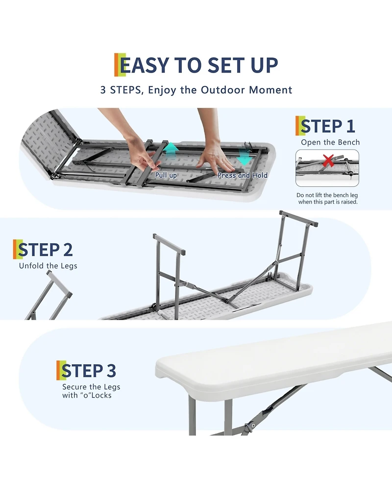gaomon 1 piece Portable Heavy-Duty 6FT Folding Outdoor Benches for Patio, Picnic, Camping, Party