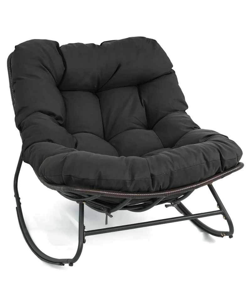Sugift Outdoor Papasan Rocking Chair with 6.5in Thick Cushion and Non-Slip Pads