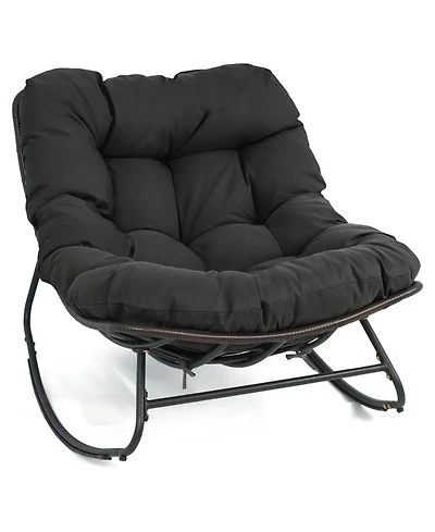 Sugift Outdoor Papasan Rocking Chair with 6.5in Thick Cushion and Non-Slip Pads
