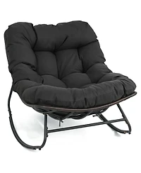 Sugift Outdoor Papasan Rocking Chair with 6.5in Thick Cushion and Non-Slip Pads