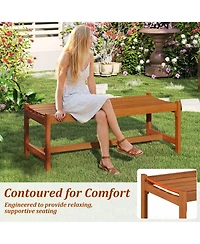 Gouun Set of 2 44 In Solid Hardwood Outdoor Patio Benches with Teak Oil Finish