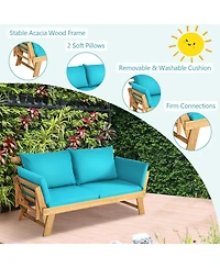 Gouun Adjustable Acacia Wood Patio Convertible Sofa Daybed with Thick Cushion