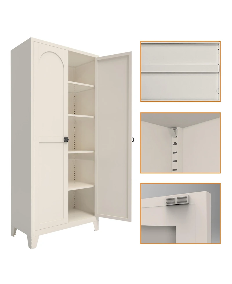 sumyeg Shapely Doors Cabinet Metal Storage with and Adjustable Shelves