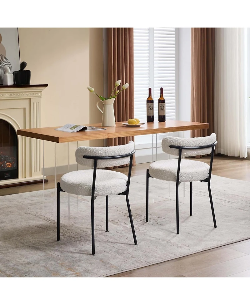 gaomon Set of 2 Mid Century Boucle Upholstered Dining Chairs, Curved Back Design Kitchen Seating