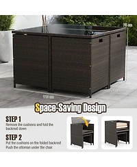 Sugift 9-Piece Rattan Patio Dining Set with Tempered Glass Table and Ottomans