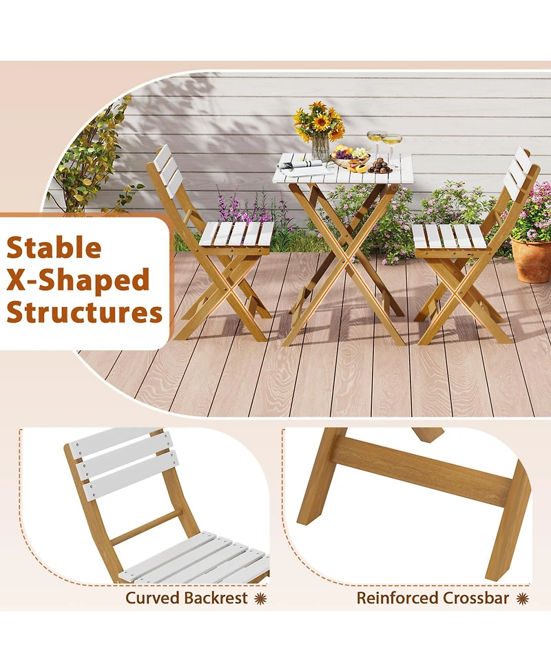 Sugift 3-Piece Folding Acacia Wood Patio Bistro Table and Chair Set