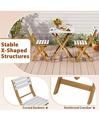 Sugift 3-Piece Folding Acacia Wood Patio Bistro Table and Chair Set