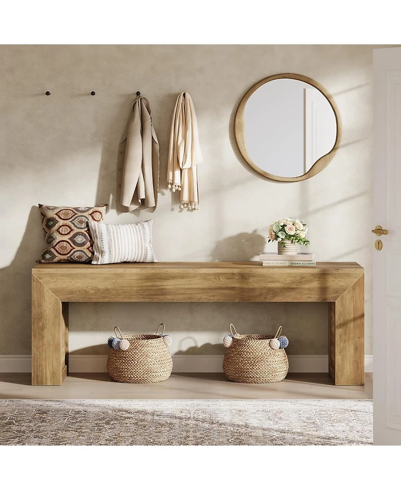 Tribesigns Farmhouse Entryway Bench, 63" Long Wooden Indoor Shoe Bench Seat, End of Bed Bench