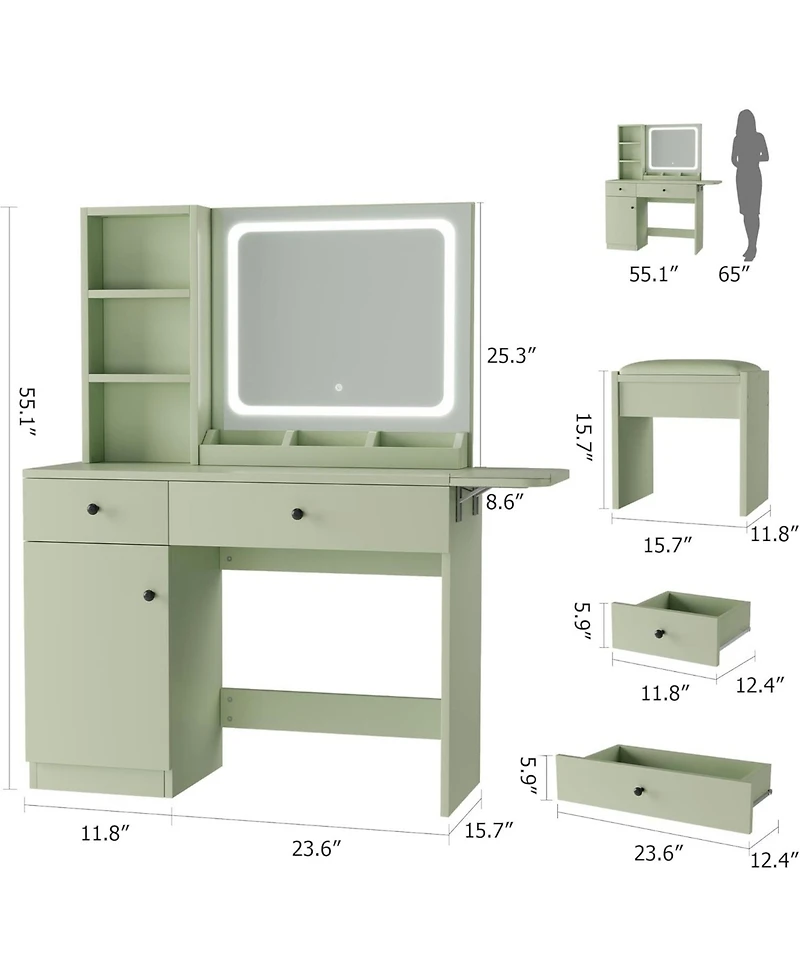 gaomon Vanity Desk with Mirror and Light, Makeup Vanity Table with Charging Station