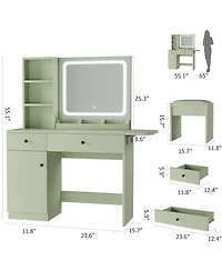 gaomon Vanity Desk with Mirror and Light, Makeup Vanity Table with Charging Station