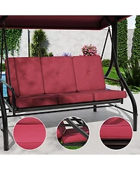 homfan 3-Seater Outdoor Porch Swing with Stand, 2-in-1 Convertible Swing Bed, Thick Cushion, Adjustable Canopy and 800-Lb. Capacity