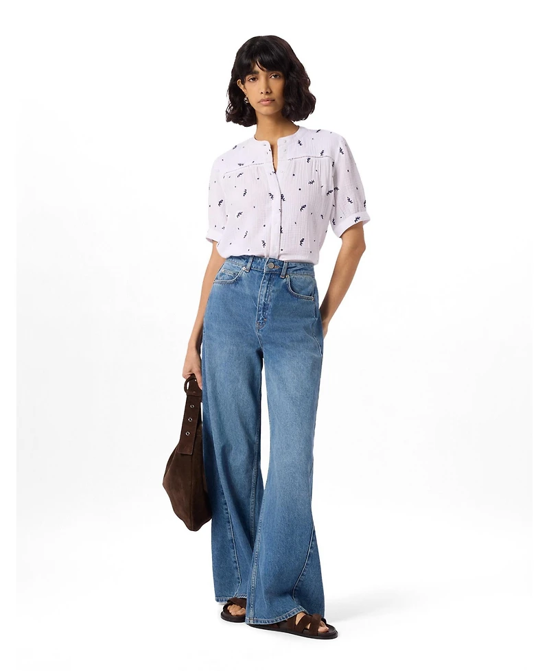 Whistles Women's Embroidered Cotton Frill Top
