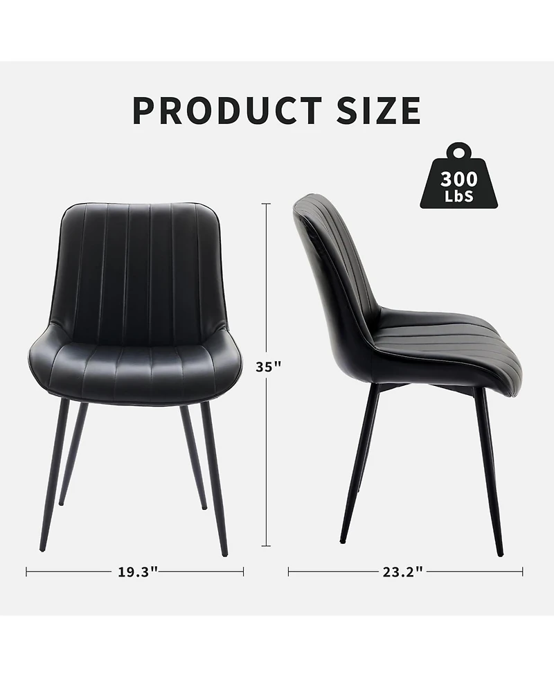 gaomon Set of 2 Modern Faux Leather Upholstered Dining Chairs, Linear Design Side Chairs with Sturdy Metal Legs