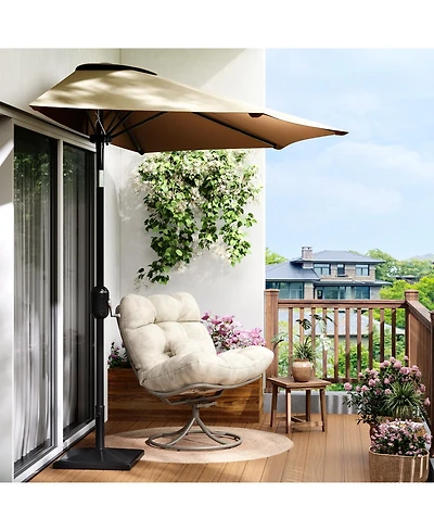 gaomon 9 Ft Half Patio Umbrella Outdoor - Smooth Crank Lift Sun Shade Canopy For Backyard, Garden, Deck, Balcony, Durable Weather-Resistant Fabric