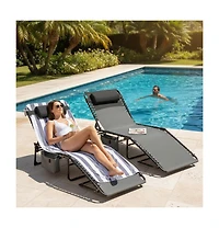gaomon 5-Position Adjustable Outdoor Chaise Lounge Chair with Pillow and Side Pocket Collapsible, Portable Patio Recliner