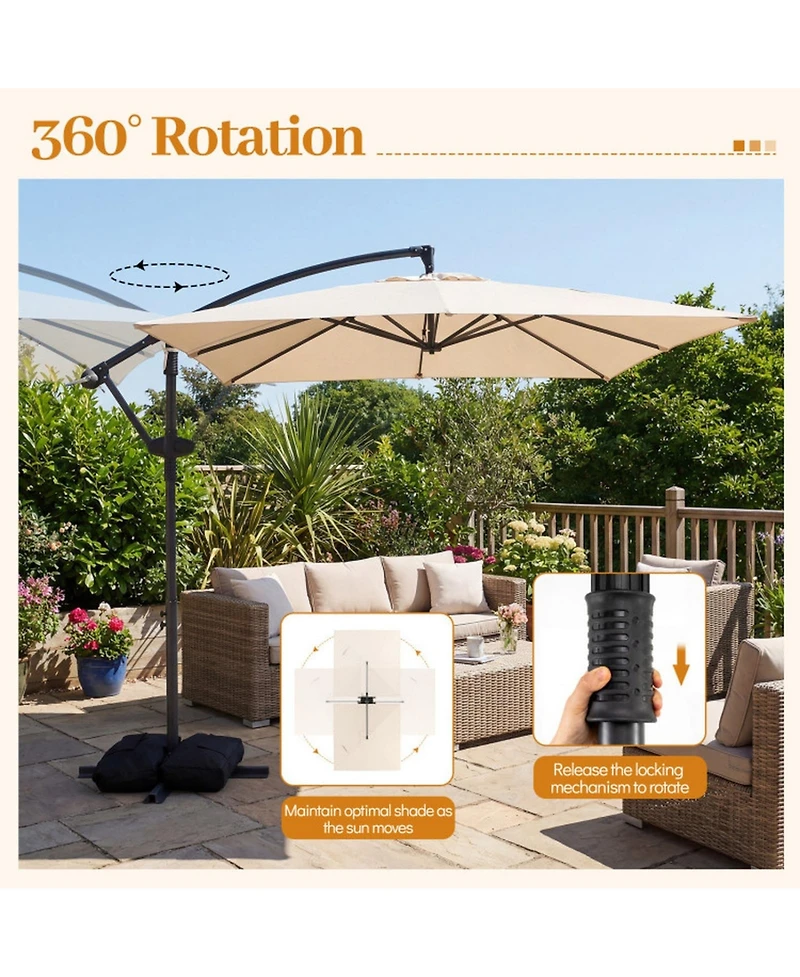 Gouun 8 x 8 Ft Square Offset Cantilever Patio Umbrella with 360 Rotation