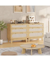 gaomon Modern Rattan 3 Drawer Dresser, Sturdy Wooden Chest, Spacious Bedroom Storage Organizer for Hallway, Closet, Bedroom or Living Room.