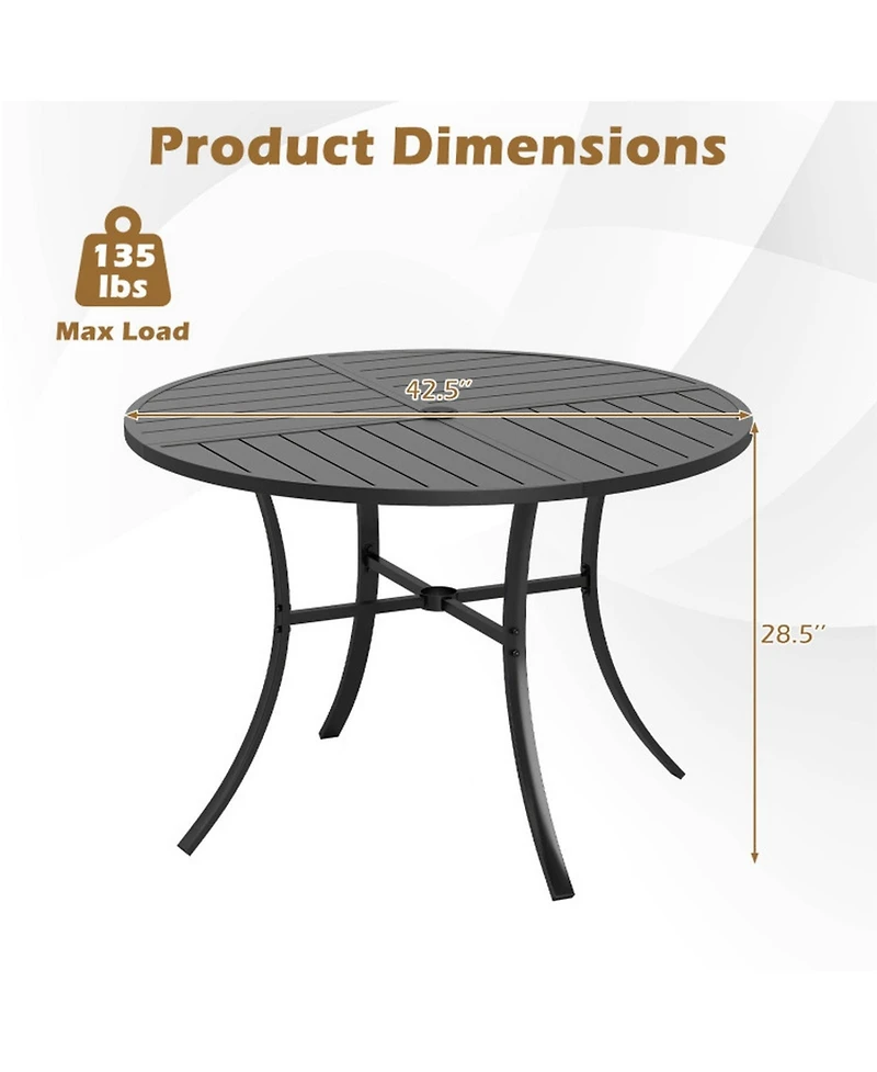 Gouun 42.5 In Round Metal Slat Patio Dining Table with Dual-Size Umbrella Hole