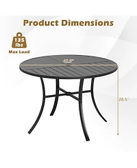 Gouun 42.5 In Round Metal Slat Patio Dining Table with Dual-Size Umbrella Hole